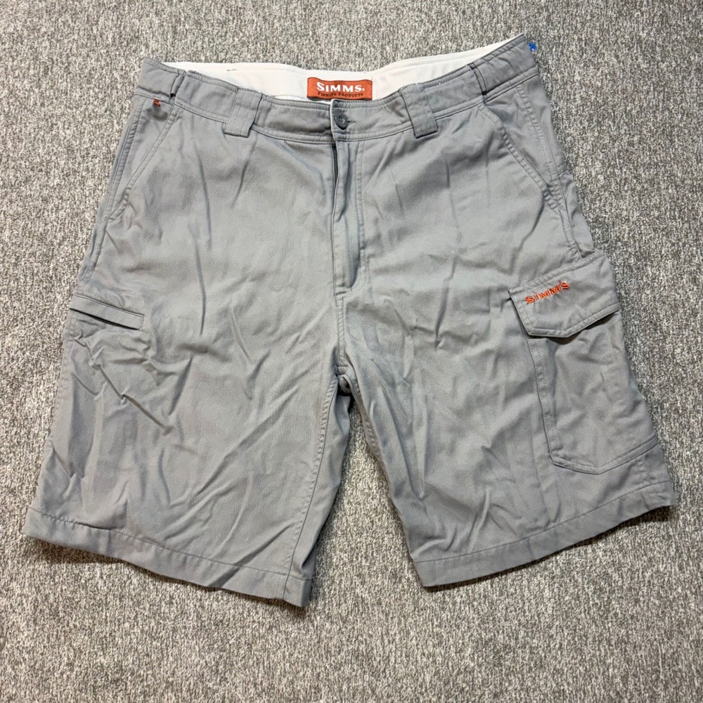 Simms Fishing Products Mens Gray Nylon Cargo Fishing Shorts Size L 35 Waist‎